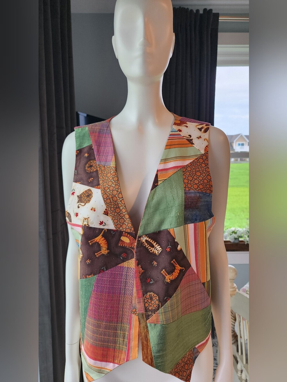 Patchwork Multicolor Lightweight Vest Sz OS